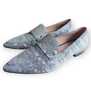 27 Edit Shoes Flats Snake Print Pointed Toe Leather White Grey Size 9